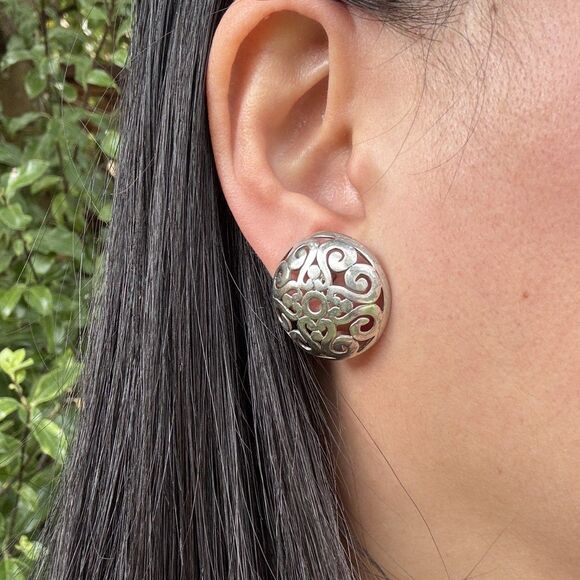 Vintage Handcrafted Sterling Silver Filigree Dome Earrings 7.1g Ornate Floral - Picture 1 of 6